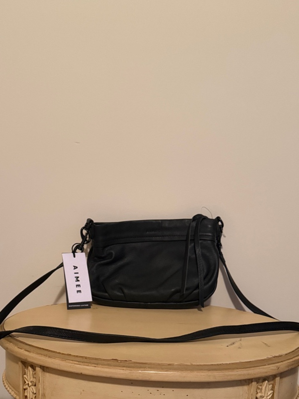 Aimee Low Key Luxe Black Leather Crossbody Bag